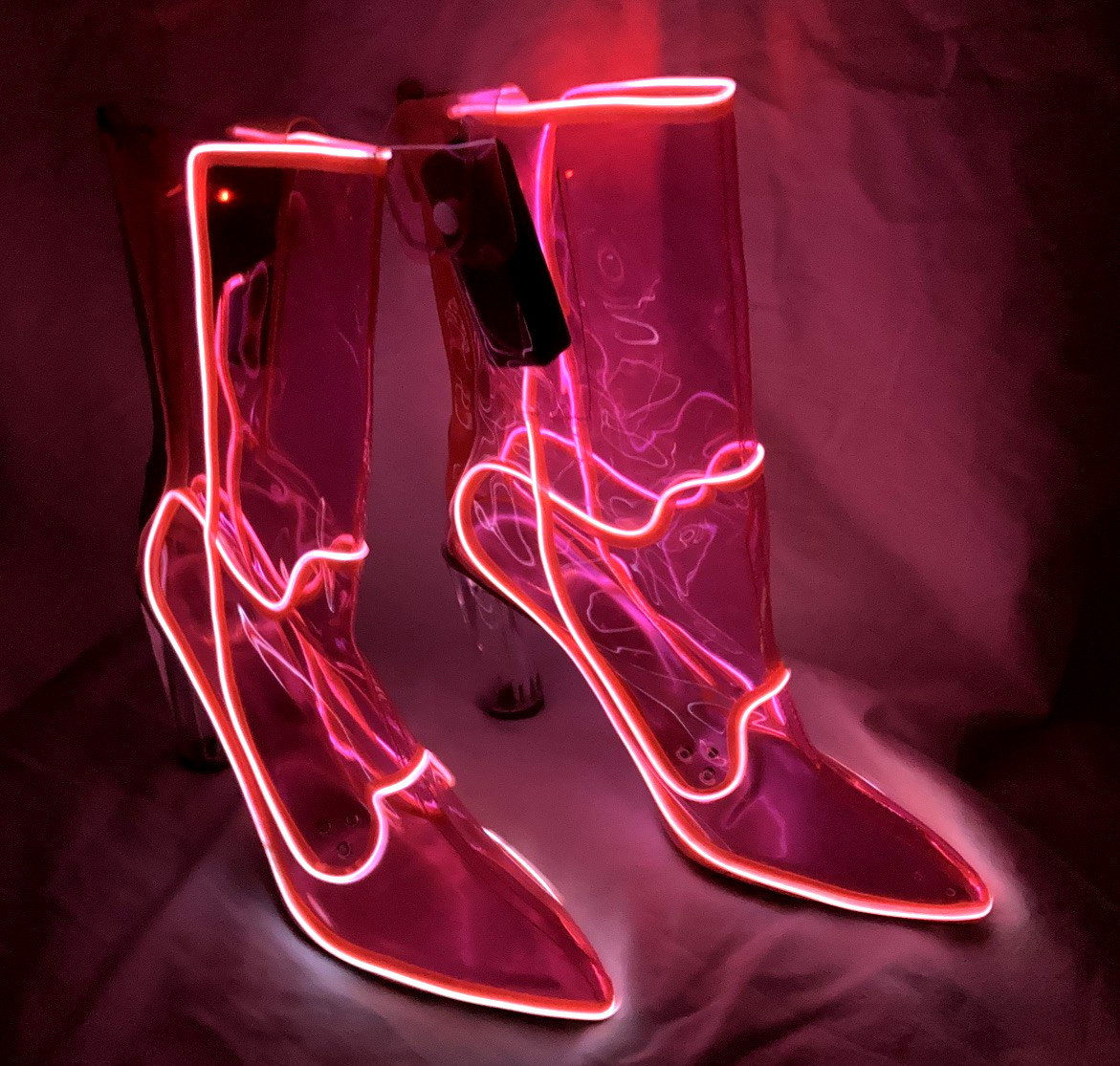Neon Cowboys HOT PINK PVC BOOTS Women size 14 LED Light Up Out Past Midnight