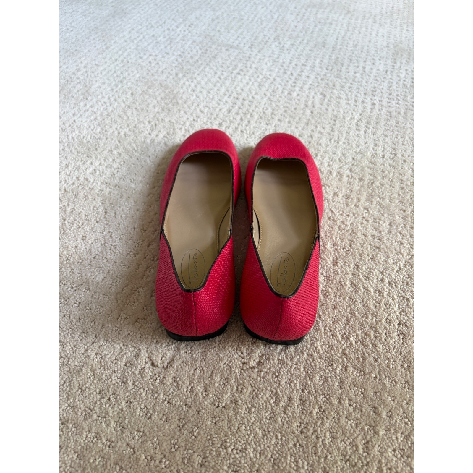 Talbots Womens Red Textured Raffia Ballet Flats Leather Sole Round Toe Shoes 8B