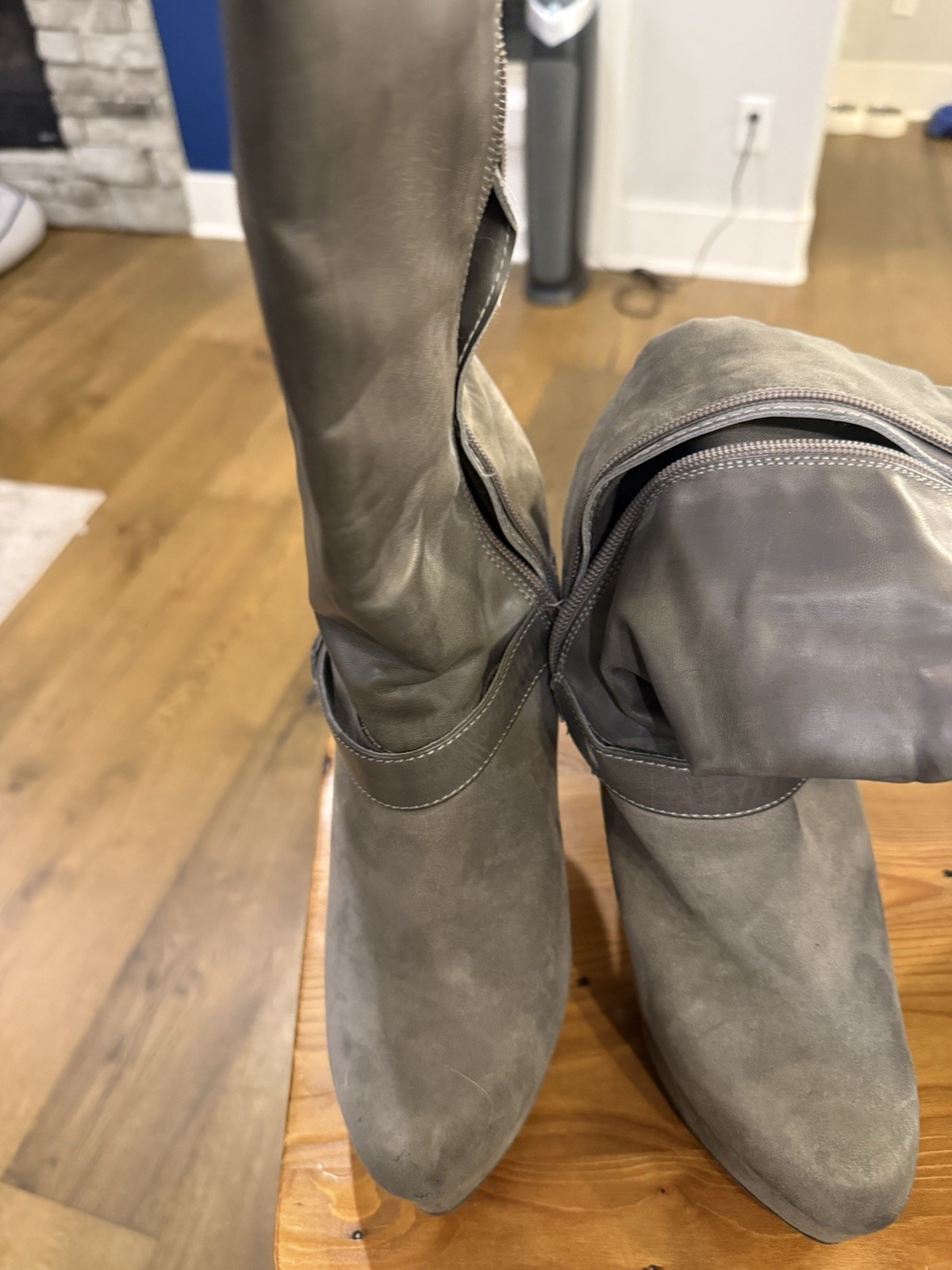 Paper Fox High Heeled «Mayar» Gray Boots Size 10 Women Buckle Accents