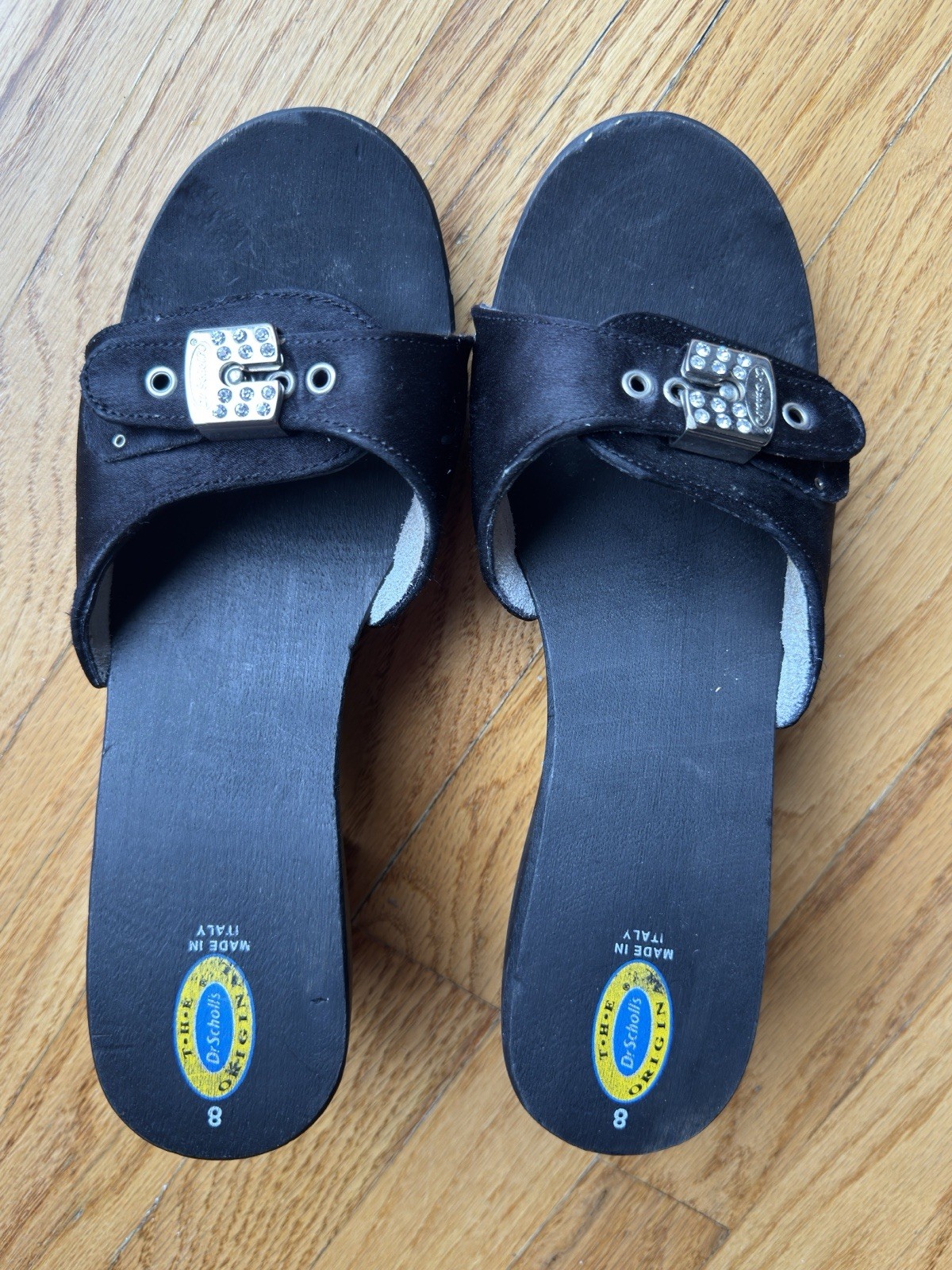 Dr. Scholl’s Original Black Wooden Slide Sandals Women’s Size 8 Made in Italy
