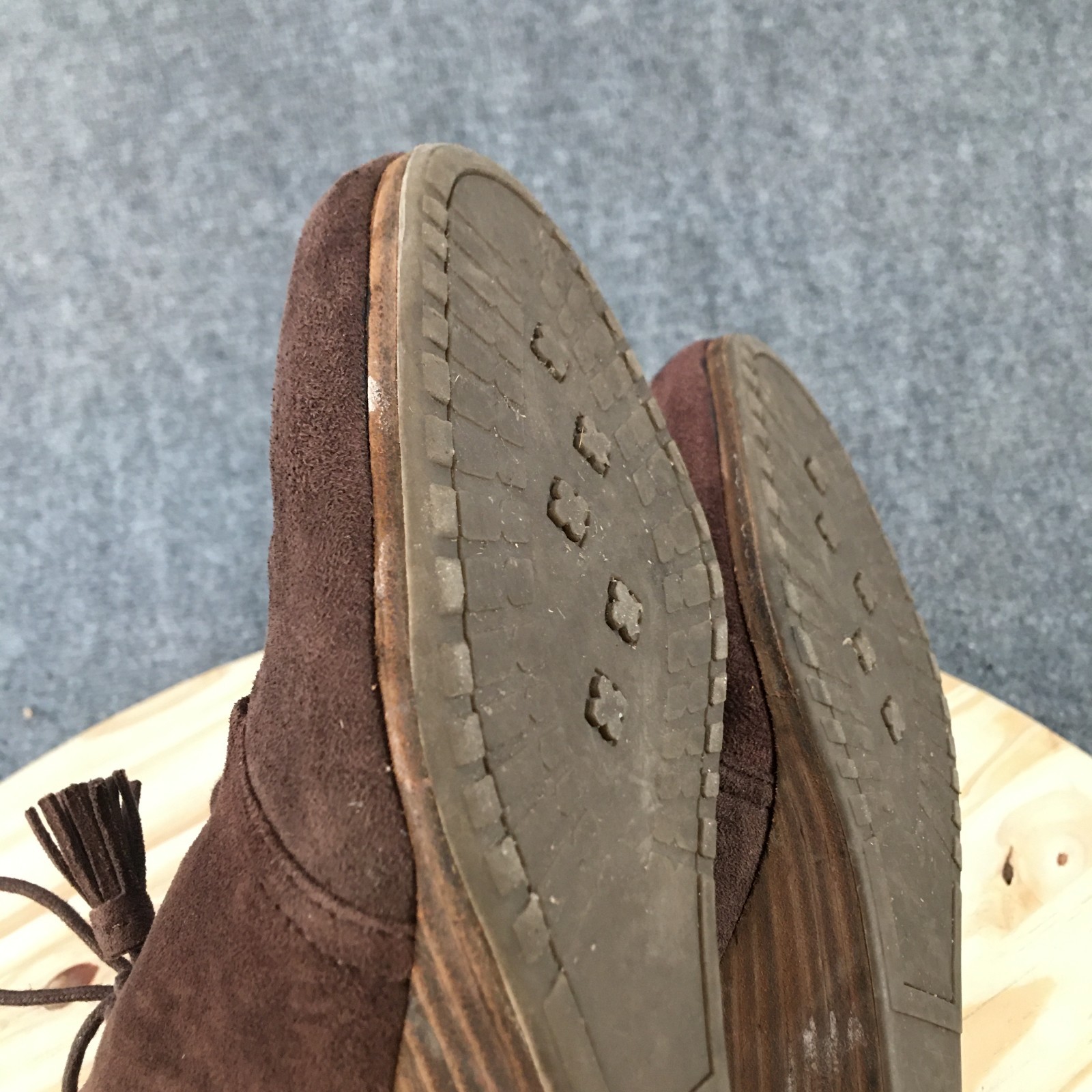 Dr. Scholl’s Boots Womens 9.5 M Dakota Ankle Bootie Brown Fabric Wedge Heels