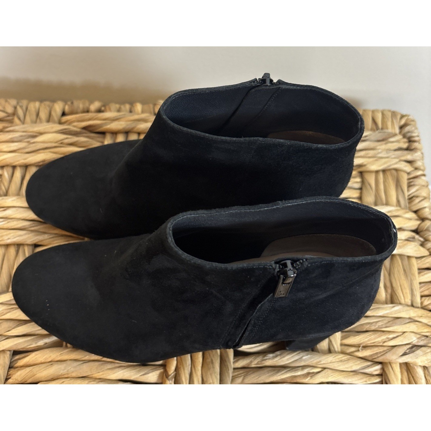 Loeffler Randall Booties Sz 7 Black Suede Block Heel Zip Side Boots Shoes Classy