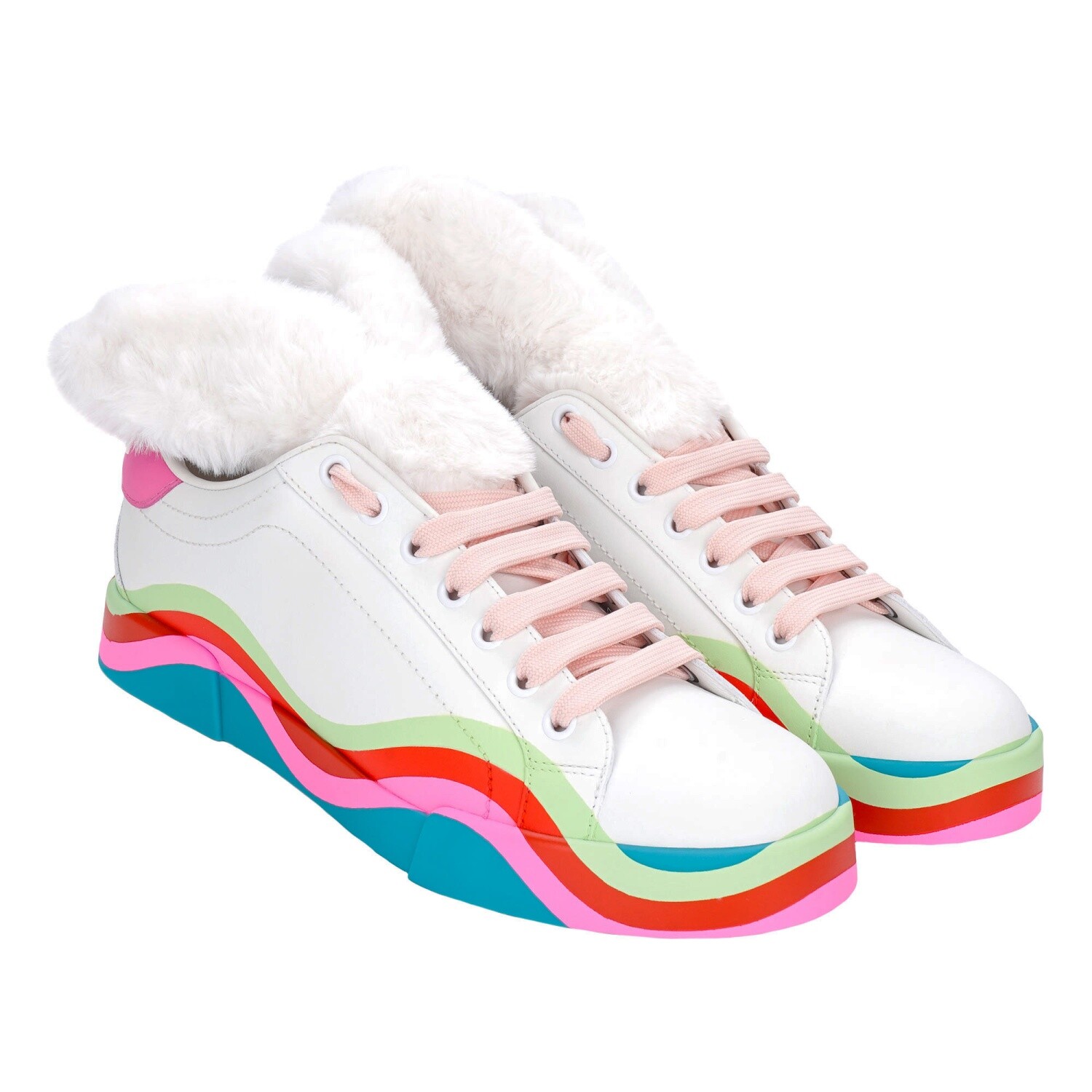 DOLCE & GABBANA Portofino Low-Top Leather Logo Sneaker Sports Shoes Weiß Pink