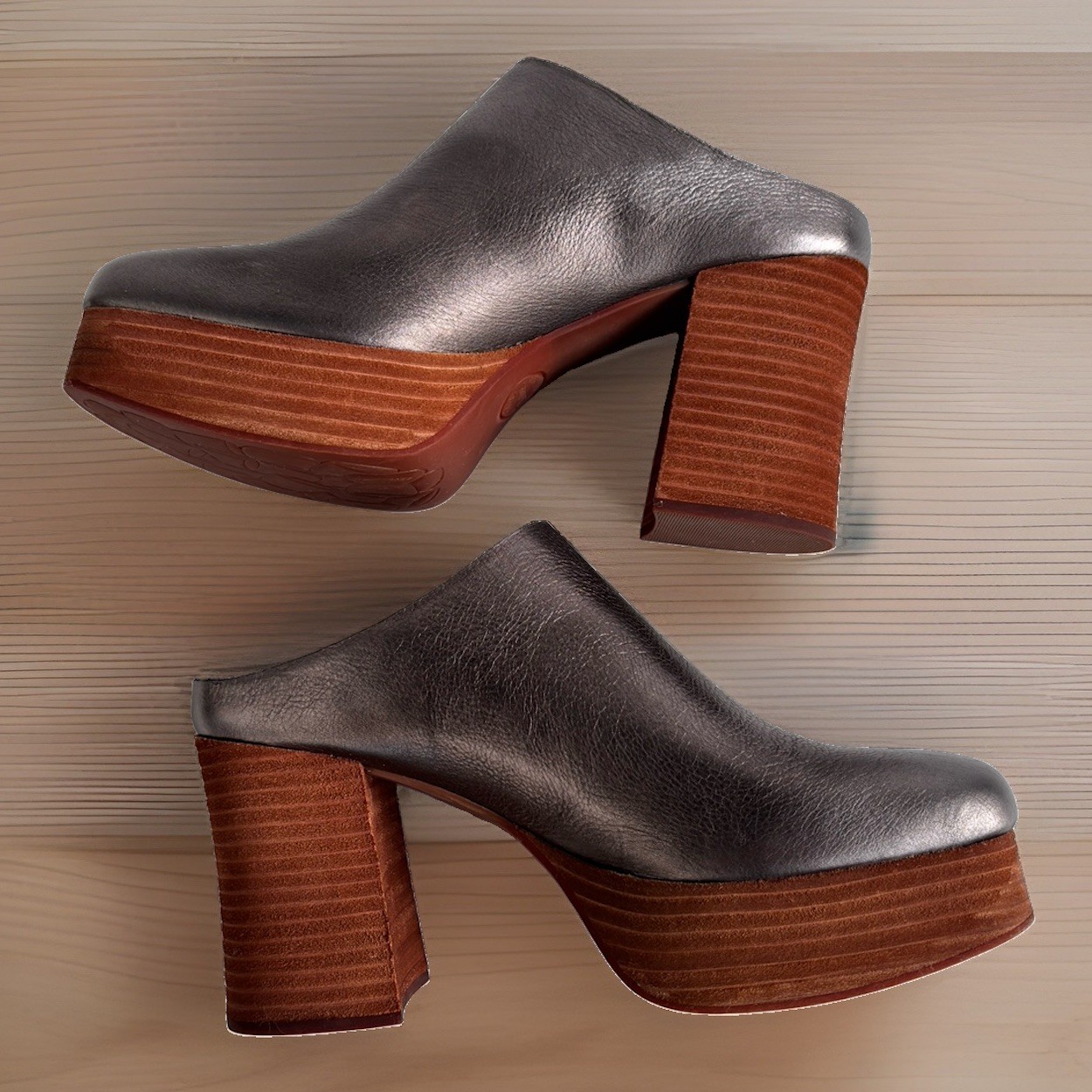 Sz 9 Kork-Ease Veronica Mule High Heeled Clogs Platform Sandals Gray Brown NWOT