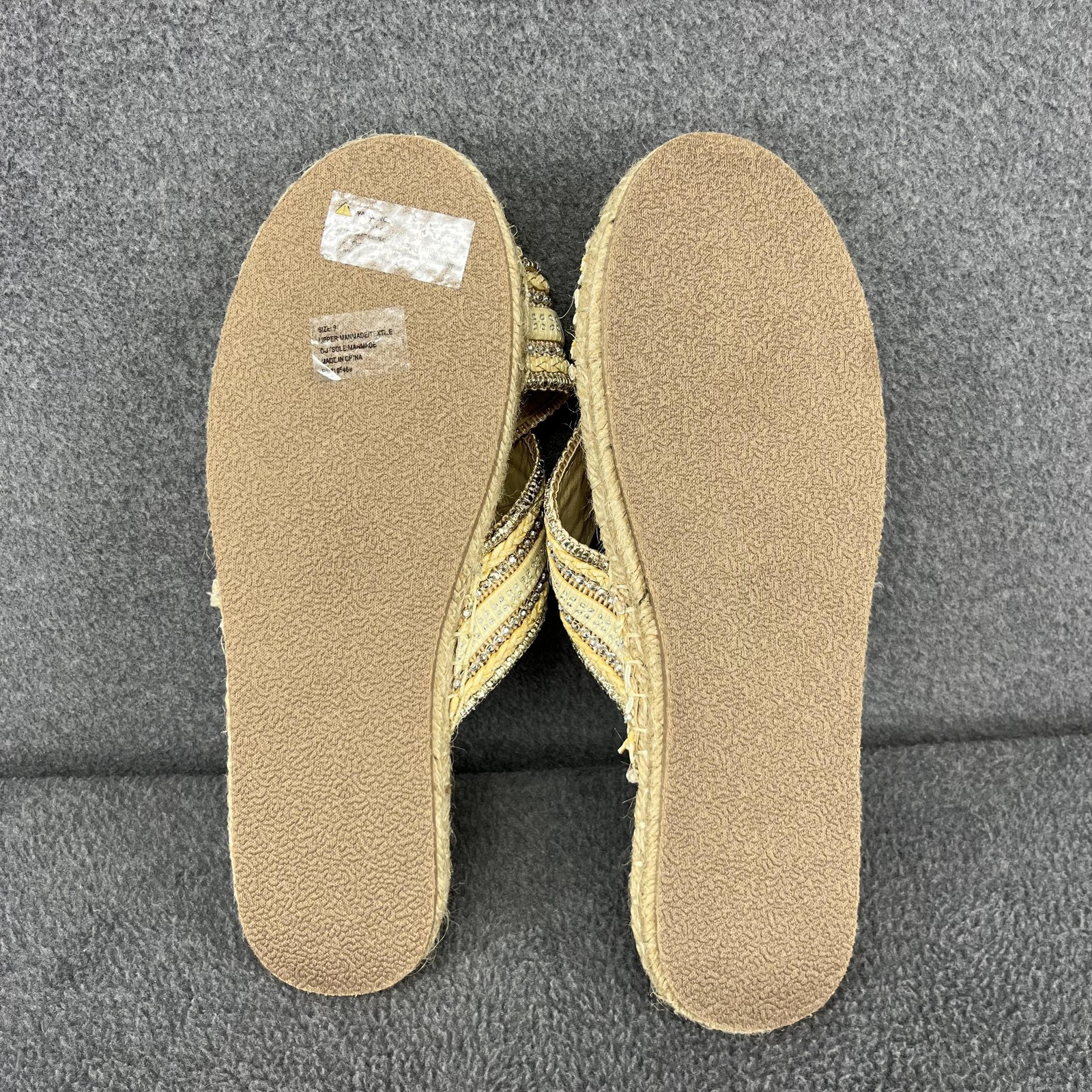 Olivia Miller Shoes Womens Size 9 Beige Espadrille Slip On Slides Sandals Beaded
