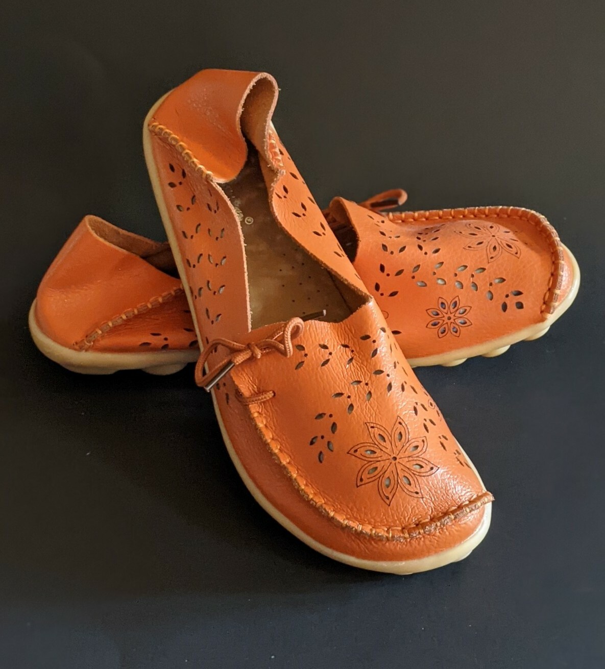 Kunsto Leather Loafers Slip On Shoes Comfort Orange Moc Flats Women’s 44 / 270