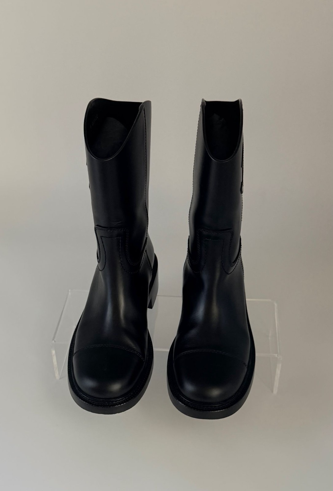 Chanel Black Leather Moto Boots Size 39 EU SKU G46589 Worn Once Indoors Pristine