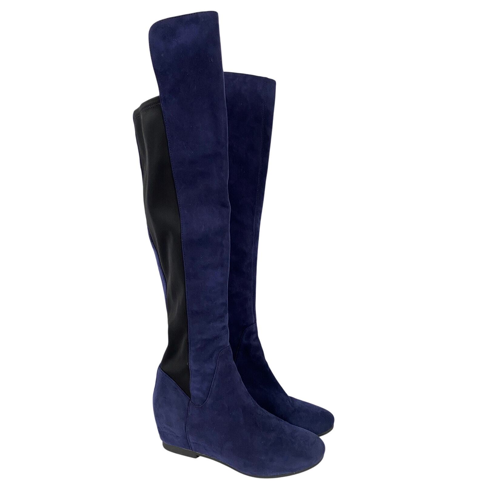 Nine West Women’s Tiberia Tall Riding Boots Royal Blue Suede Textile Wedge 6M