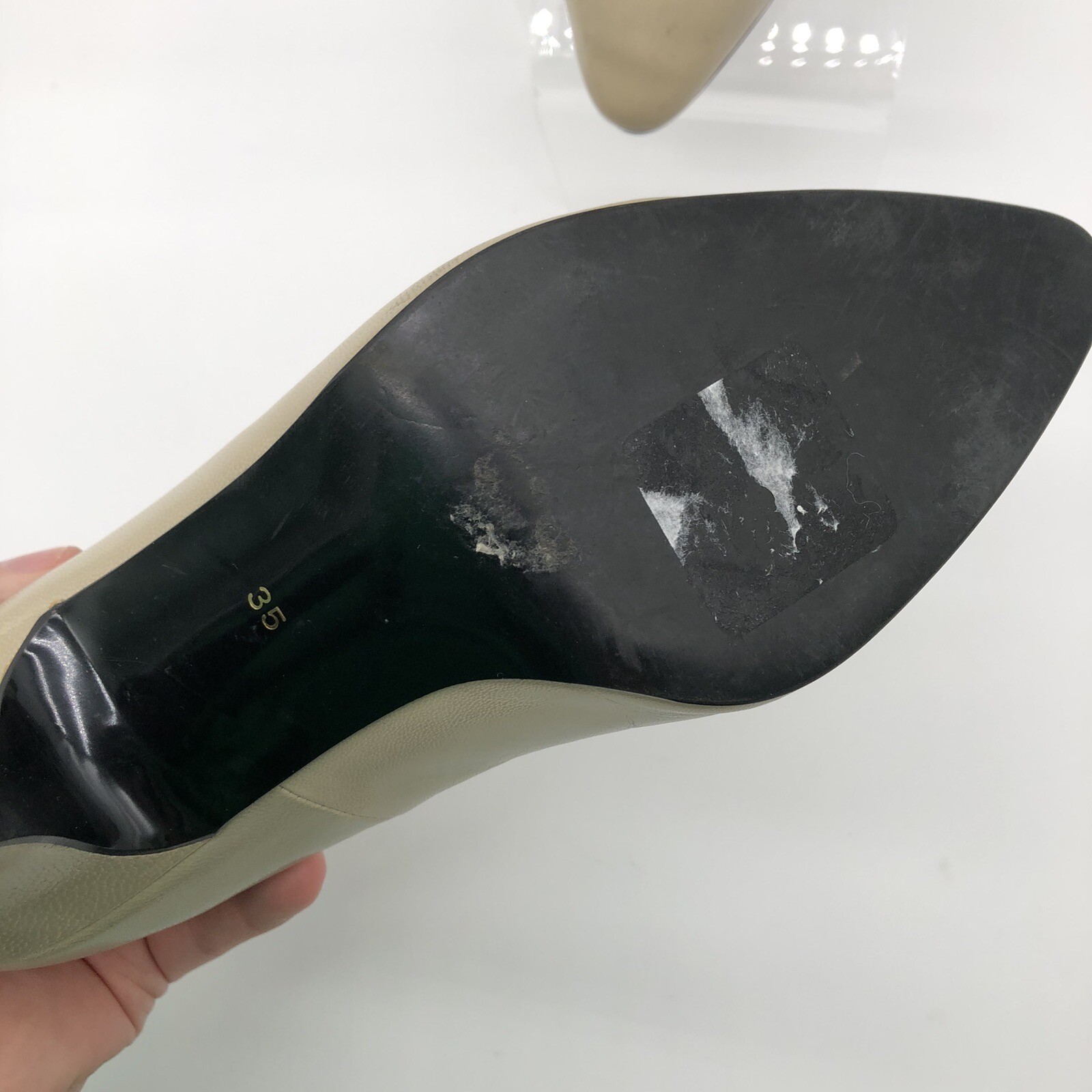 Patent Leather SAINT LAURENT YSL Heels Pumps Shoes Pale Nude Cream Size 35