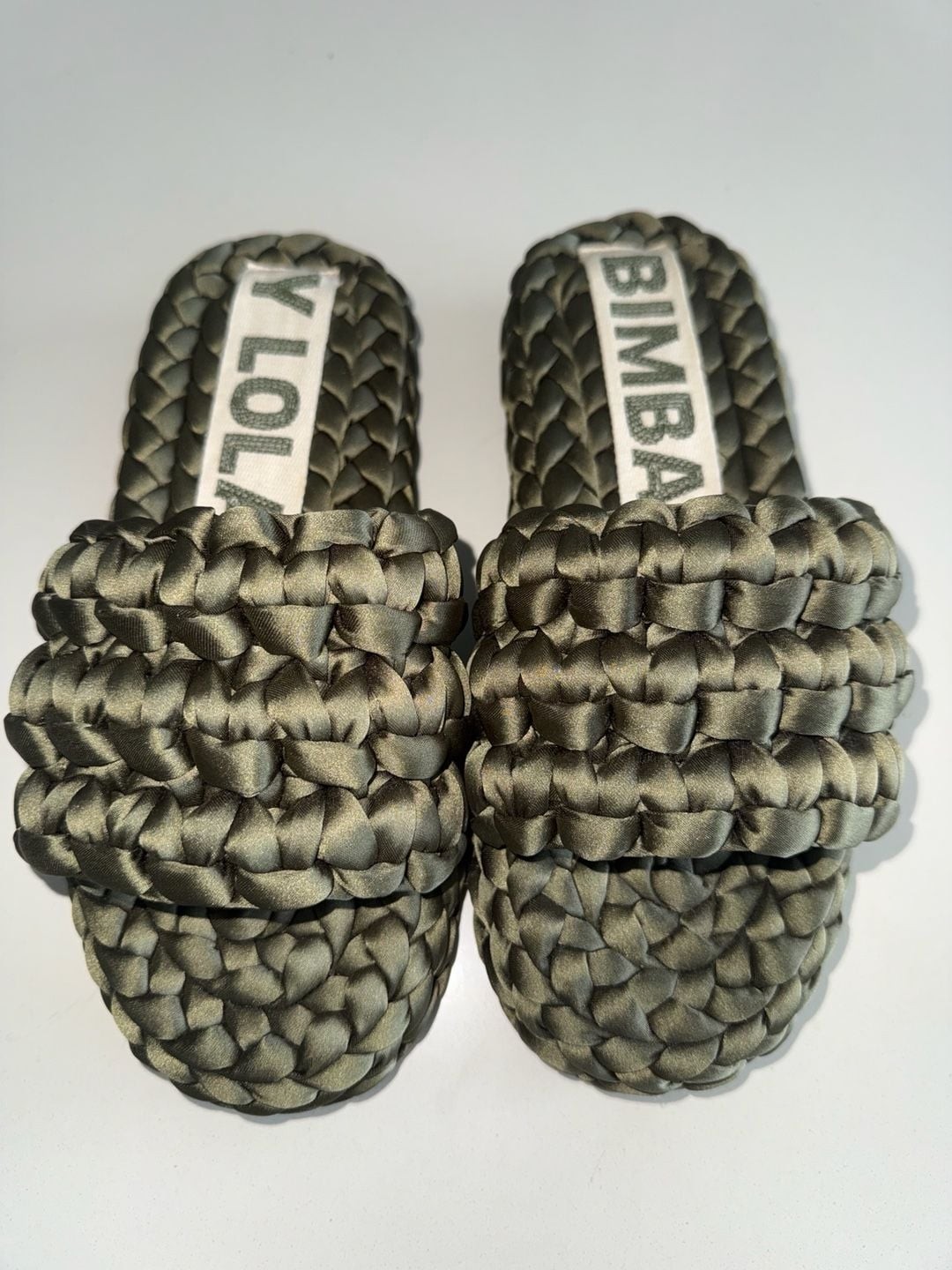 Bimba Y Lola Olive Green Braided Satin Slide Sandals Sz 37 (6.5 – 7 US)