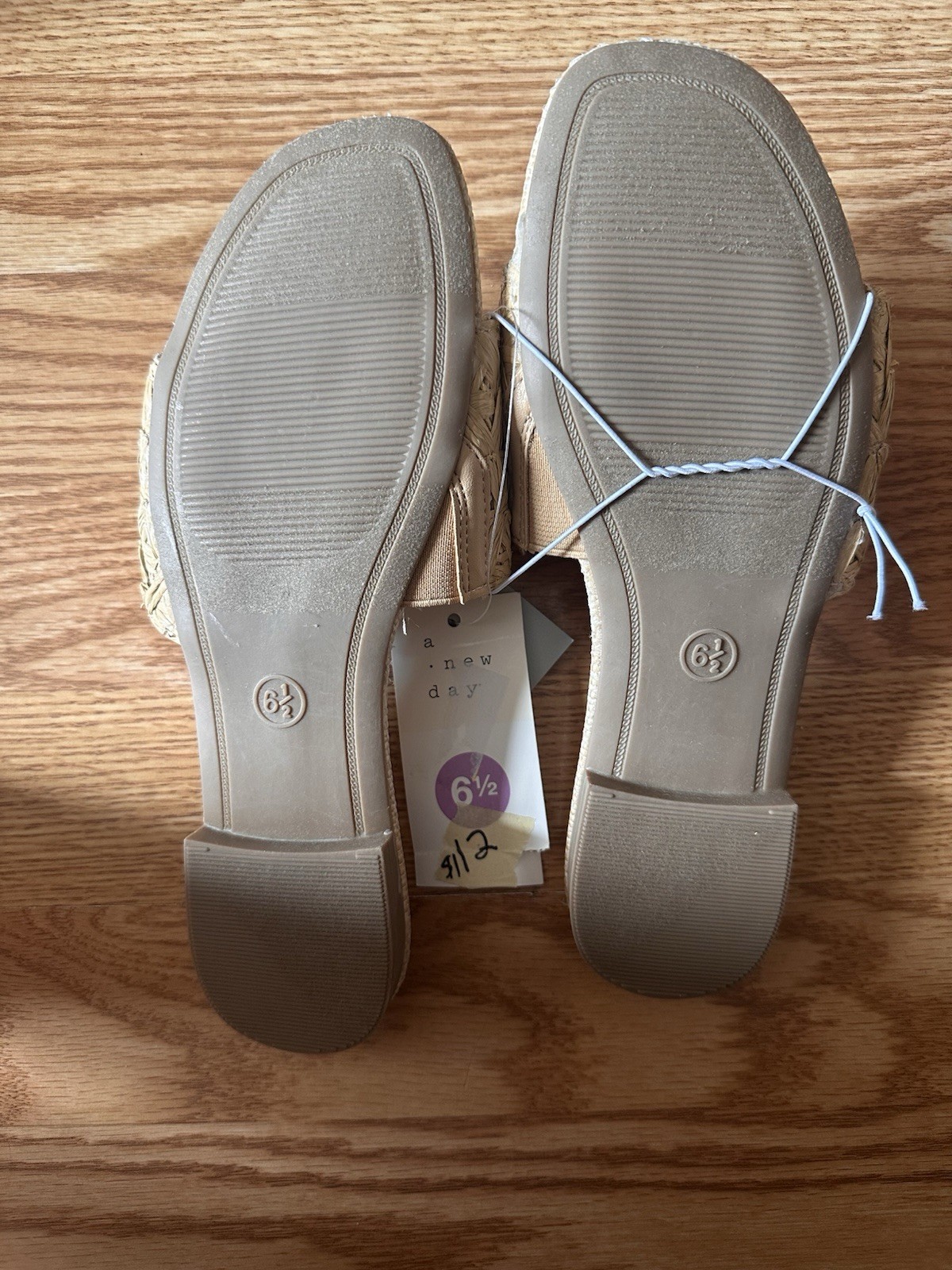 A New Day Woven Raffia Slide Sandals with Memory Foam Insole Tan Brown 6.5M