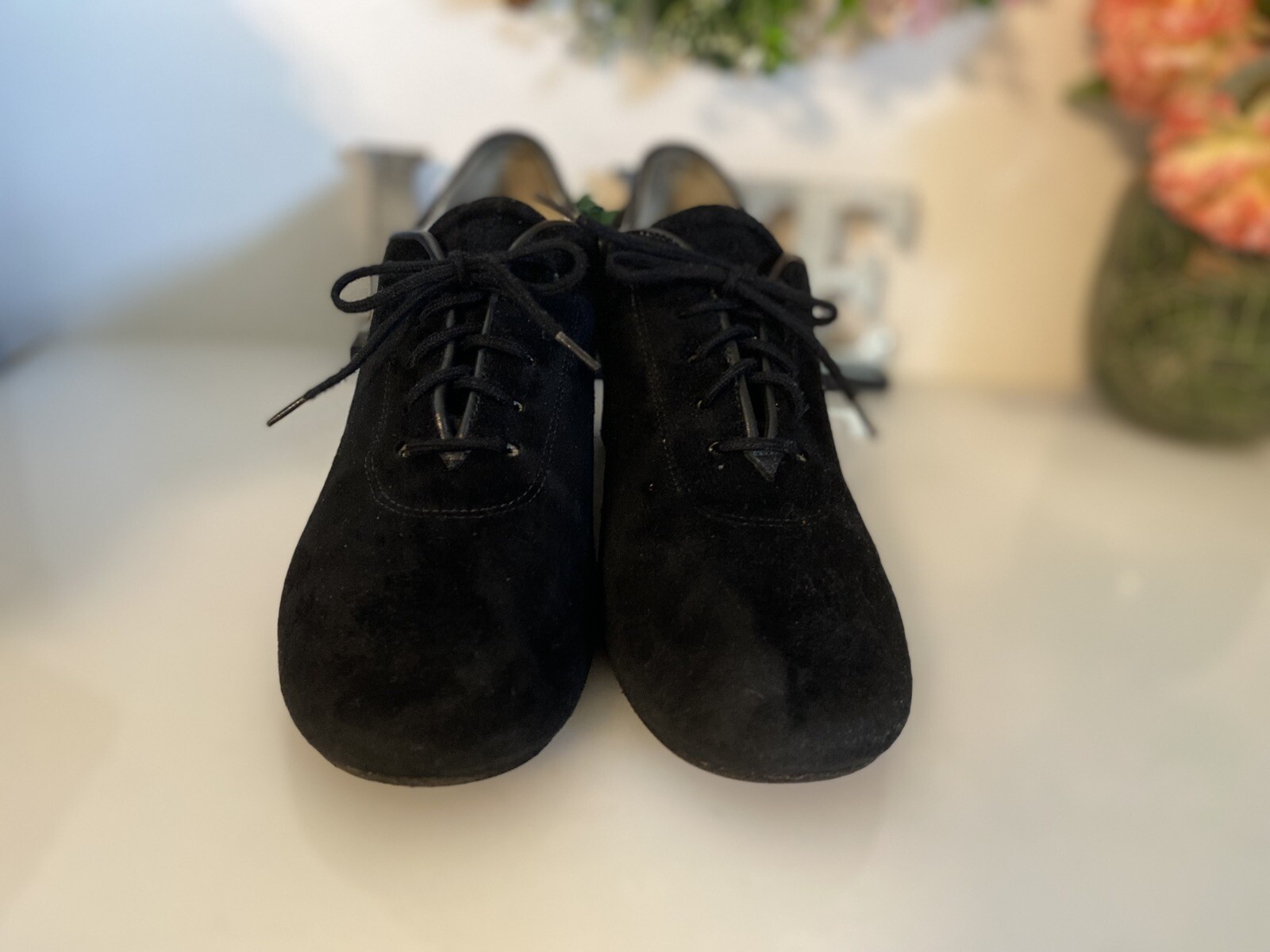 Vintage Celebrity Suede Handmade In USA Black Lace Up Heel Shoes Women Size 7.5