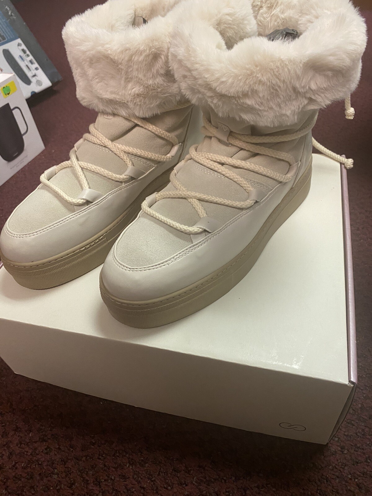 CALIA Women’s Hailey Boots, Ivory , Fur lined Insides size 9.5 NEW