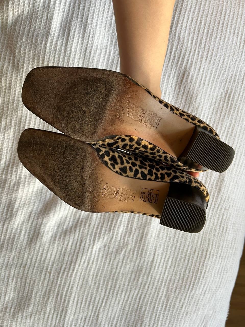 Vintage Valbrenta Leopard Pony Hair Pumps Made in Italy Block Heel EU36.5 US5.5