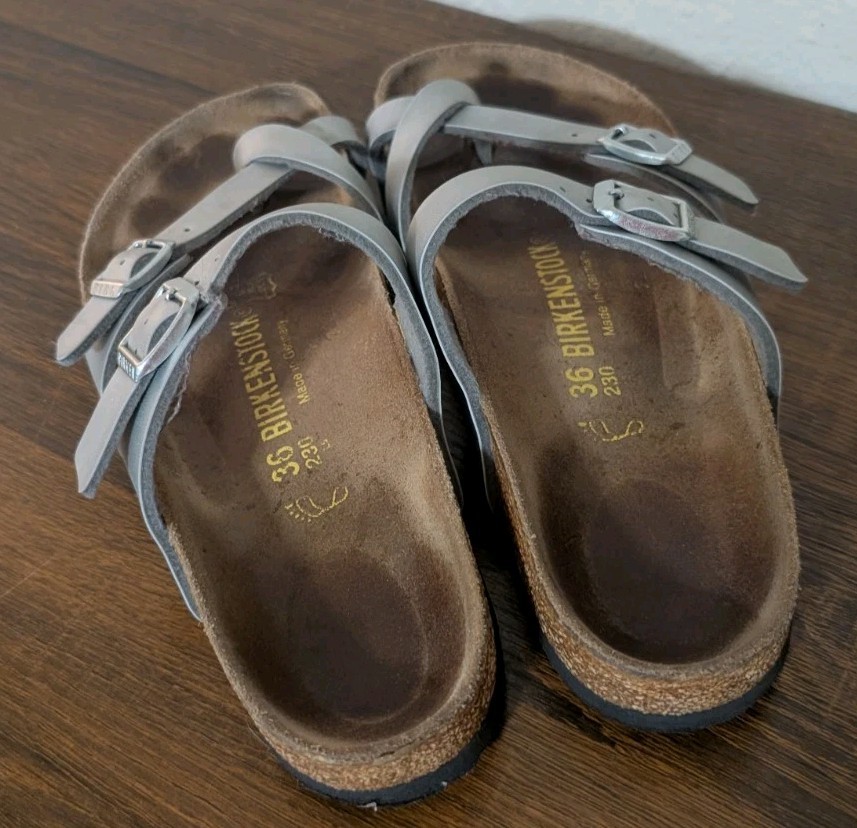 Birkenstock Mayari Sandals Womens 36 Silver Metallic Birko-Flor Toe Loop Slide