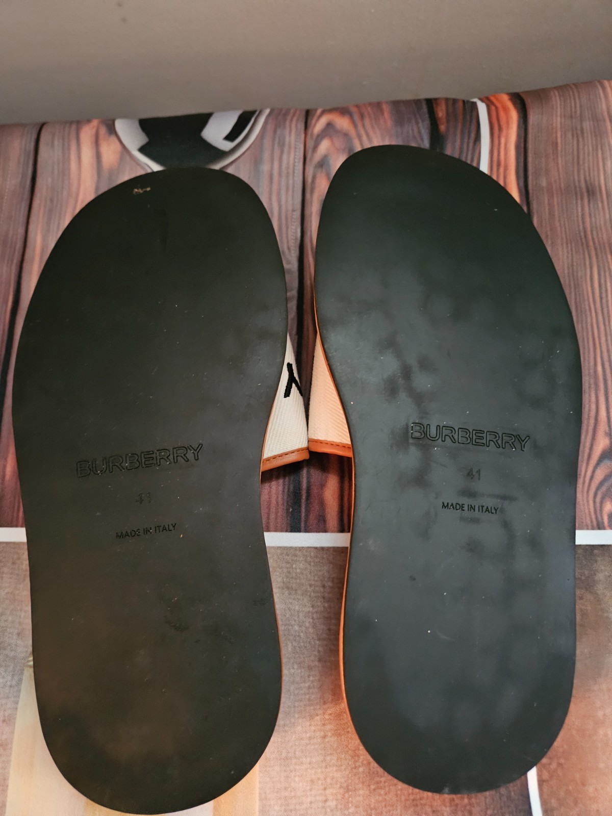 Burberry Bucking Brown Logo Slides In Canvas & Leather Sz 11 (Original Box}