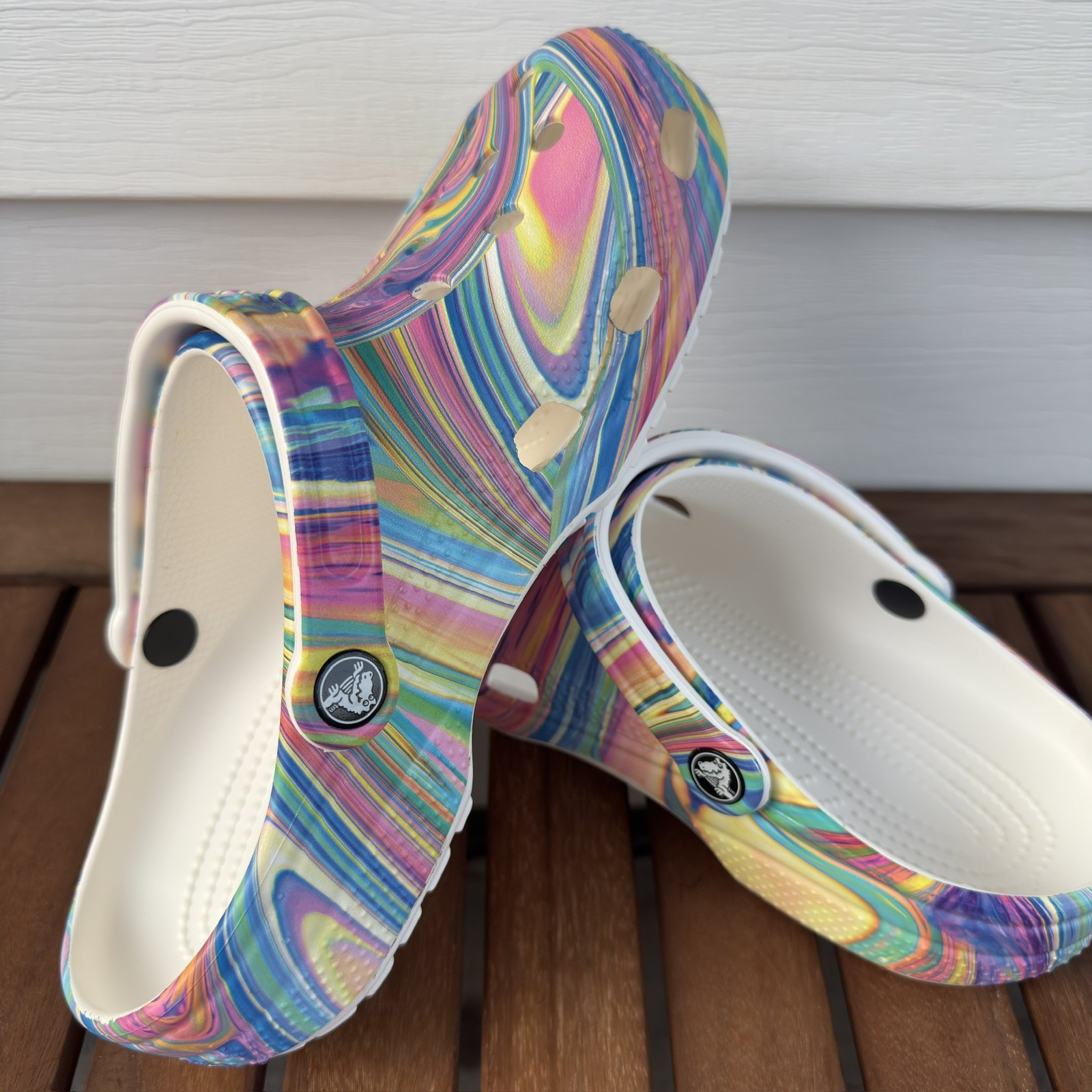 Crocs Classic Clog Out of This World Rainbow Swirl Tie Dye Marble Women 9 Men 7