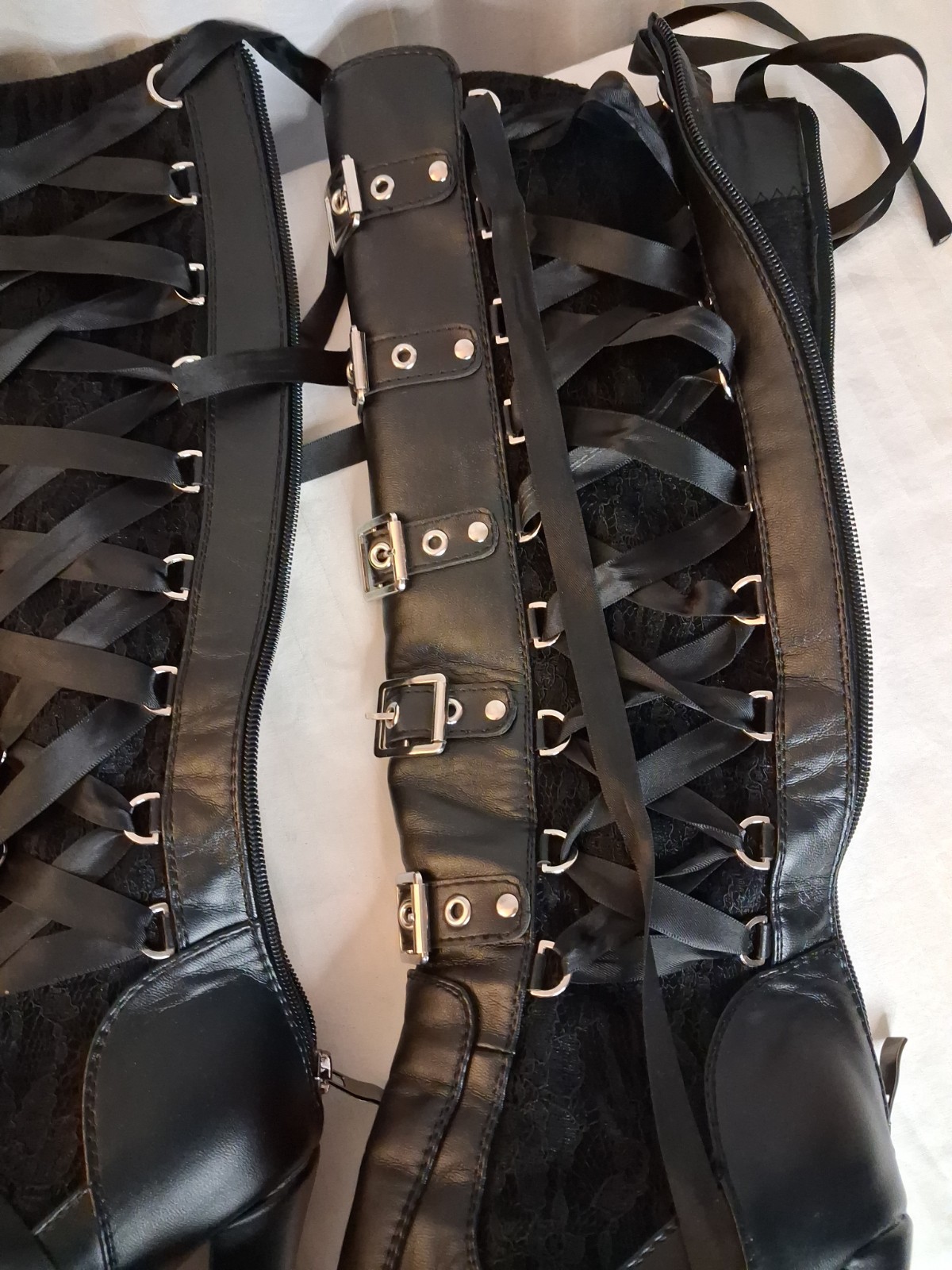 Gothic Knee High Boots With Laces And Buckles. Size 8