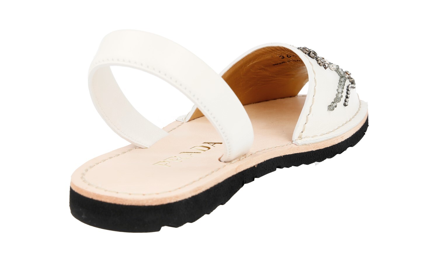 PRADA Leather Crystal Embroided Slides Mules Sandals 1X180G – US 6.5 EU 36,5