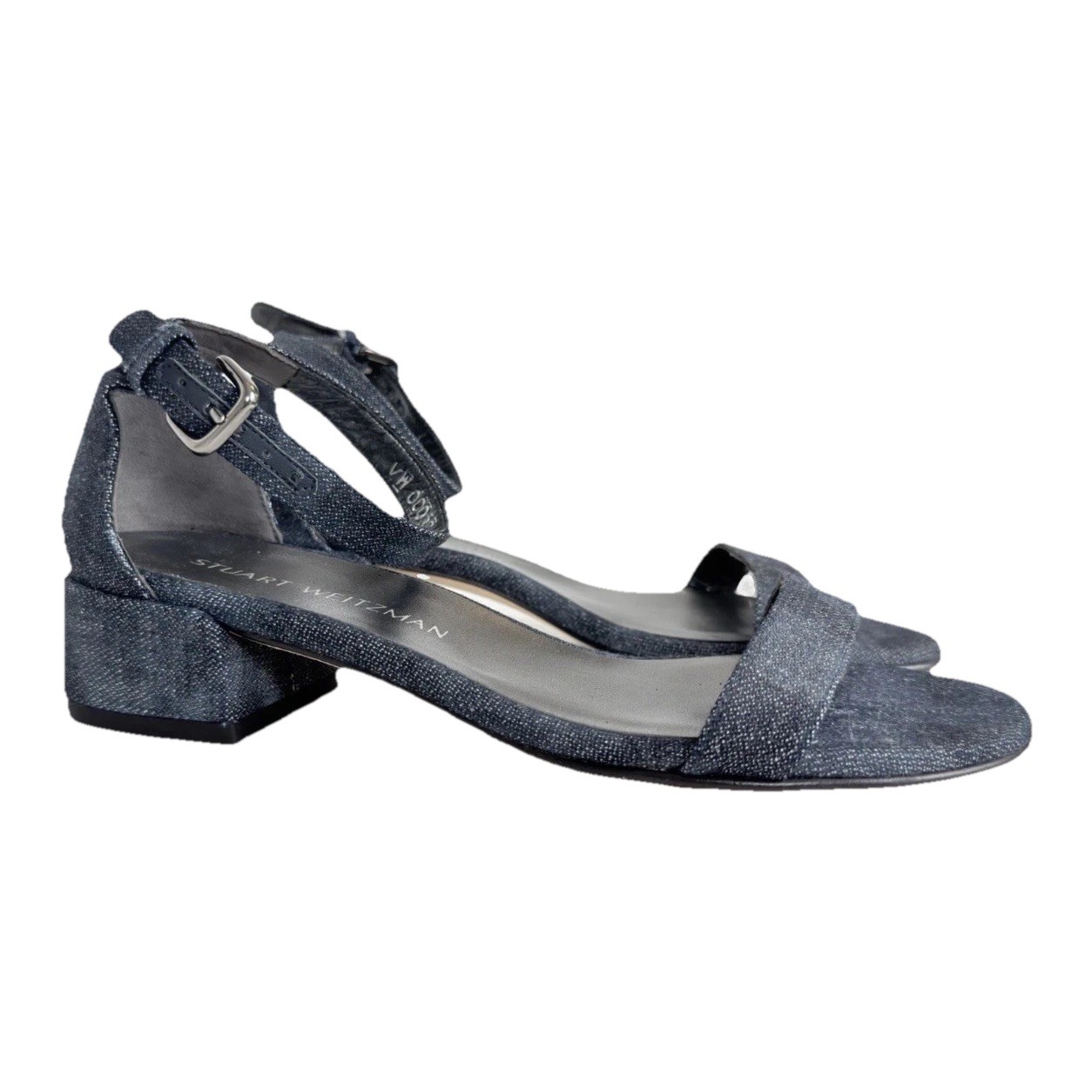 Stuart Weitzman Blue Metallic Block Heel Ankle Strap Sandals Women’s Size 7 NWOB