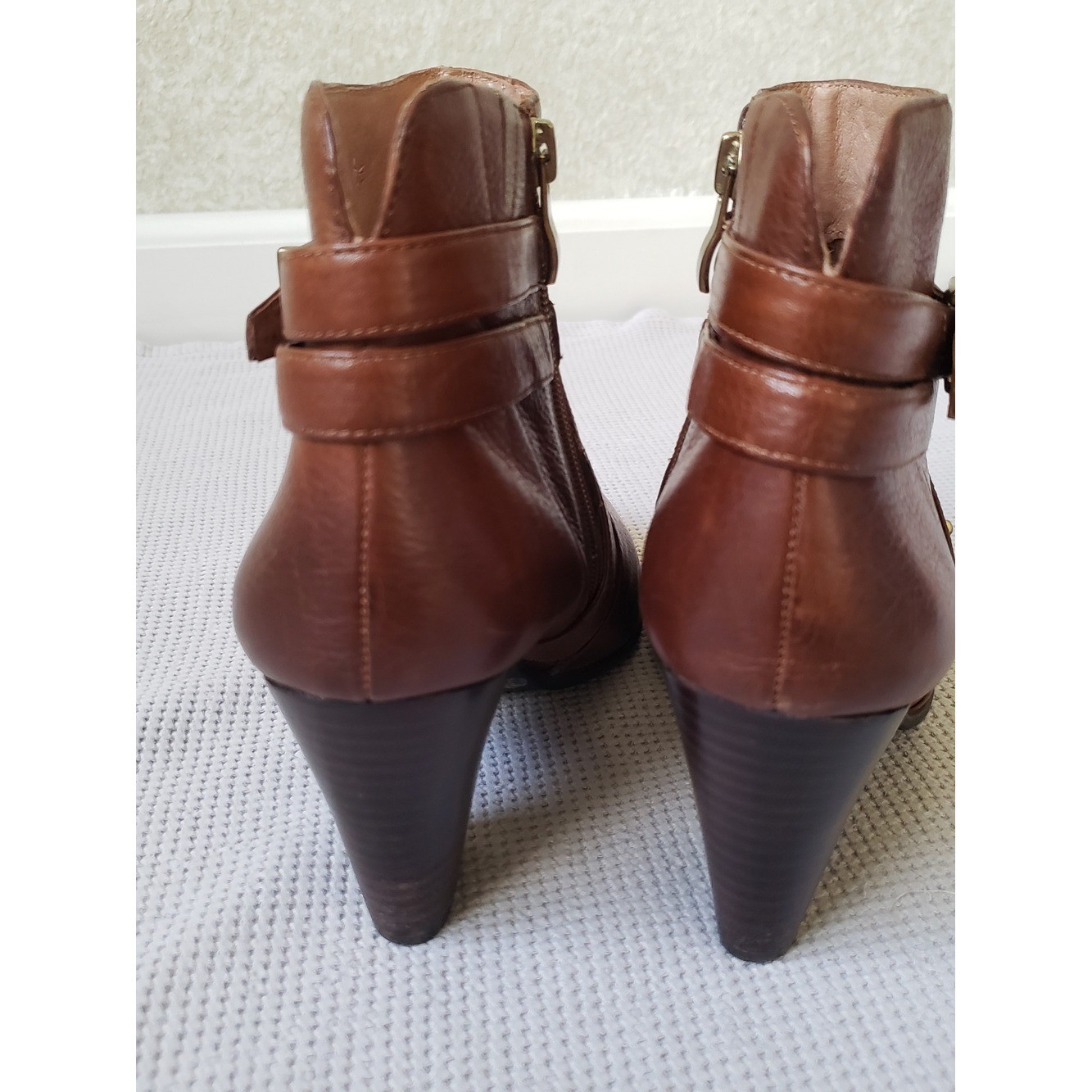 Nurture by Lamaze Cognac Brown Leather Ankle Booties with Buckle Straps
