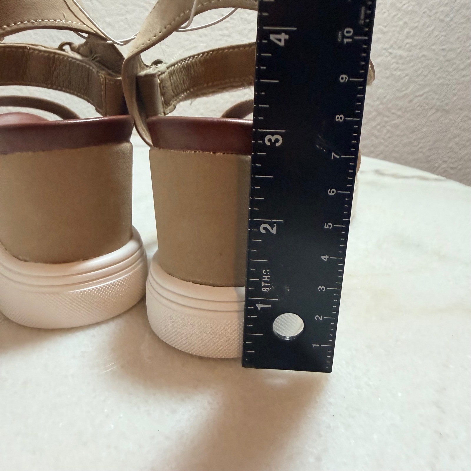 MIA Womens Taupe Platform Wedge Sandals Size 9 Hook Loop Ankle Strap Neutral