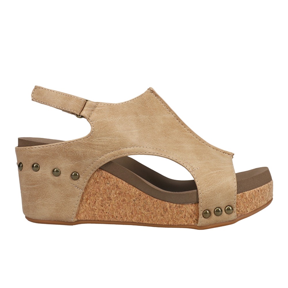 Corkys Carley Studded Wedge Slingback Womens Brown Casual Sandals 30-5316-TPSM