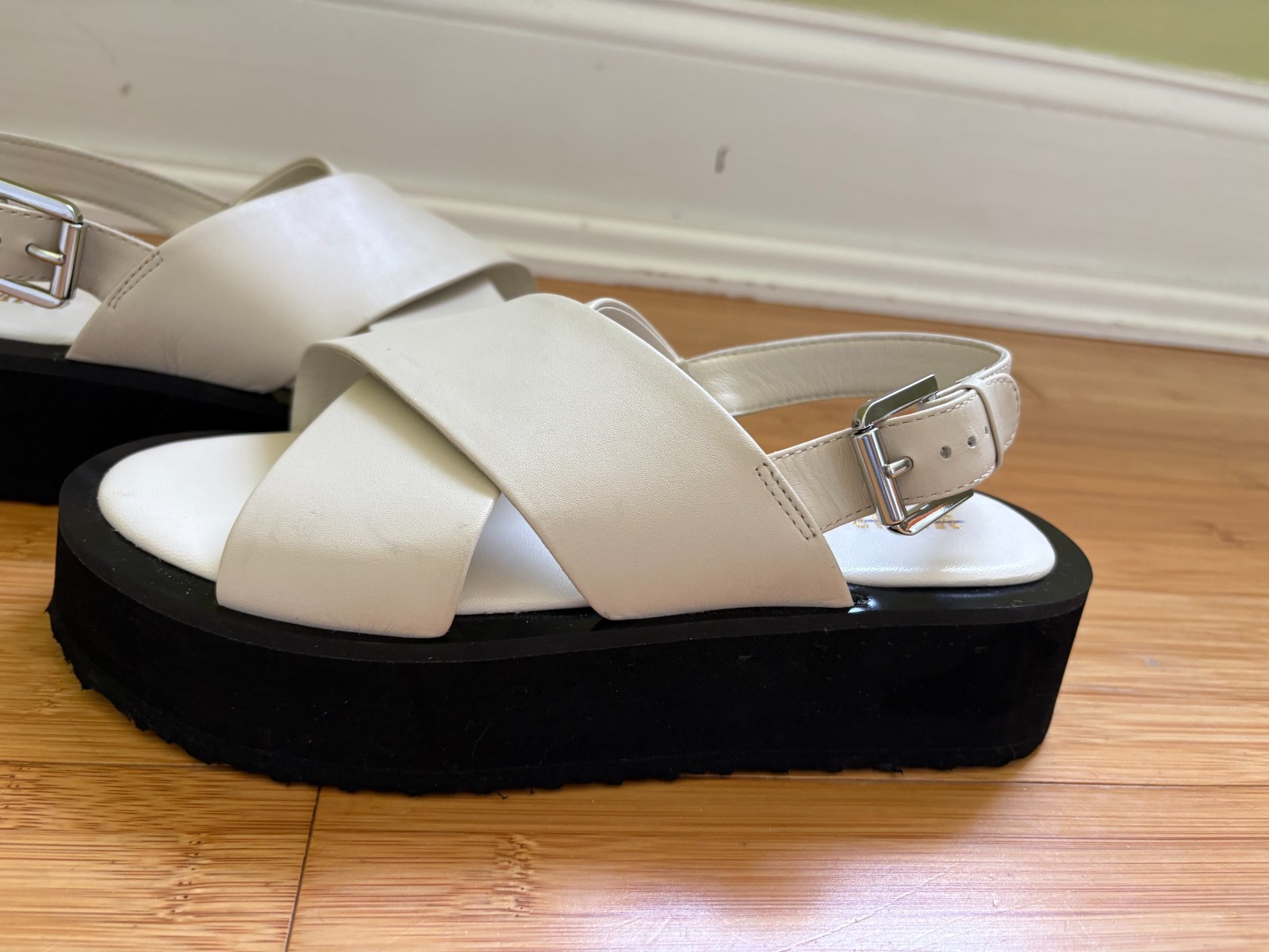 Maeve Anthropologie Cross-Strap Platform Sandals Beige EU 37 US 6.5 NWB