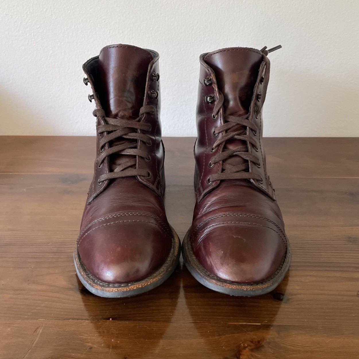 Thursday Captain Leather Boots Women 8 Brandy Ankle Cap Toe Preppy Rugged Office