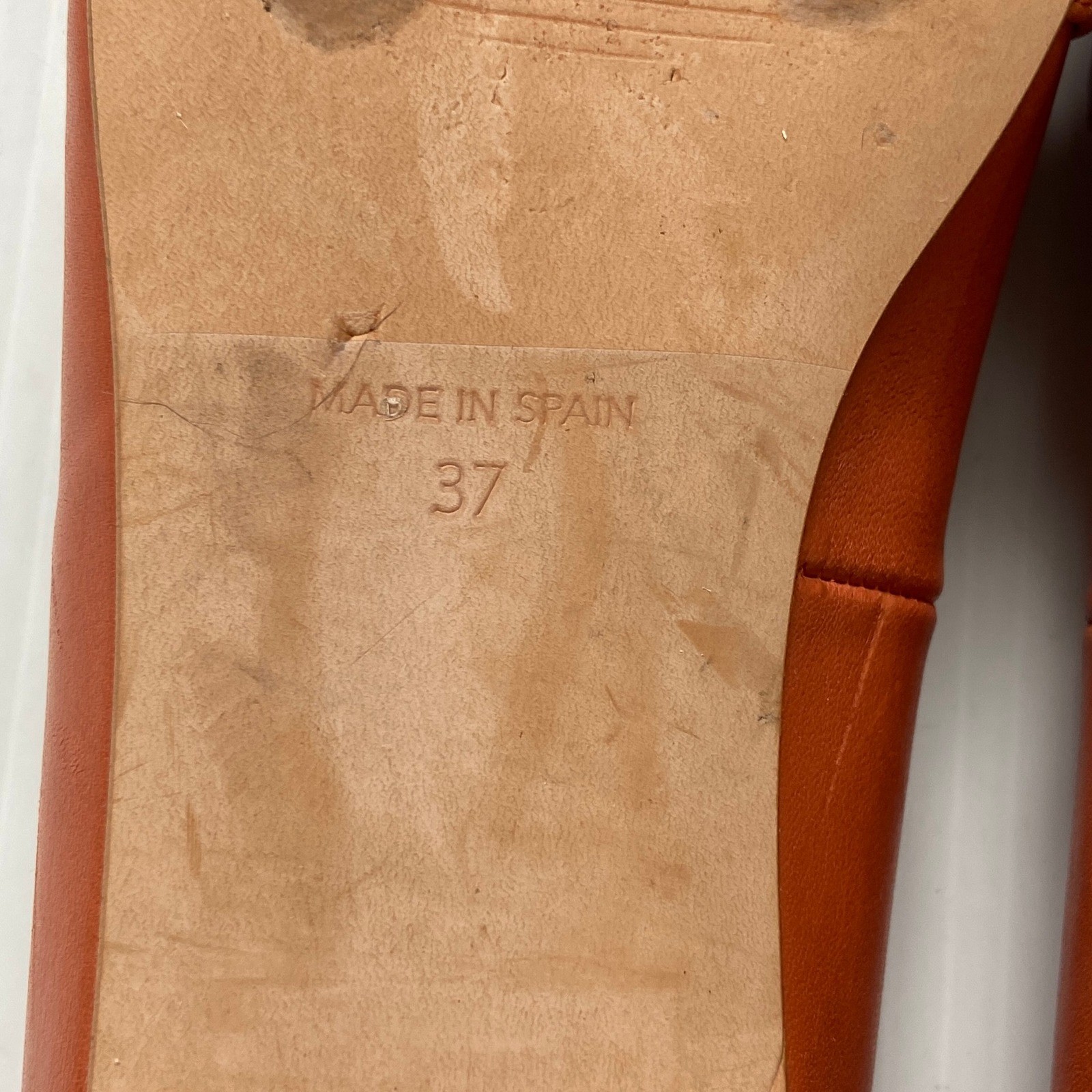 Ana Palma Orange Leather Square Heel Toe Ballet Flats Womens EU 37 US 6.5 7