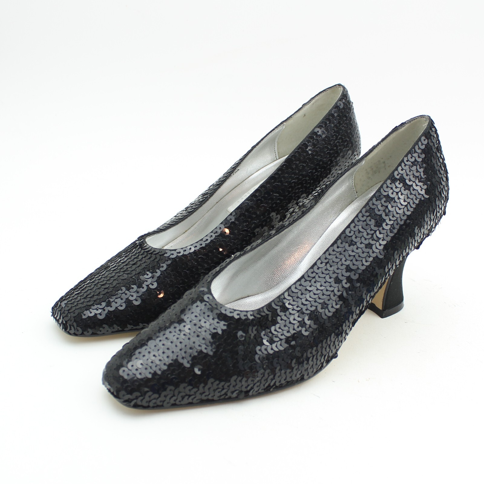 VTG Dolce by Pierre Monaco Black Sequin Heels Retro Pumps Sz 7