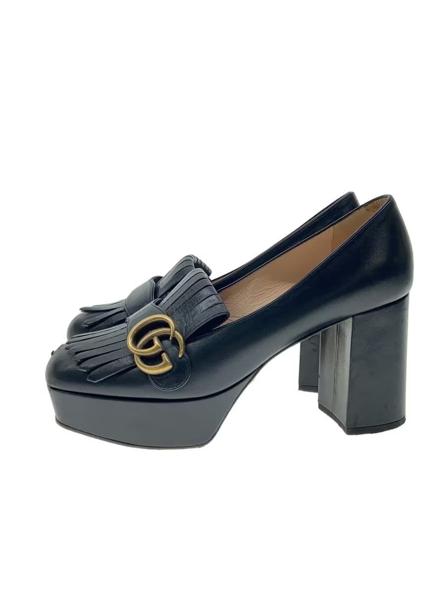GUCCI GG Marmont Women’s Shoes Leather Heel Pumps Black US7.5 EU37.5 fringe