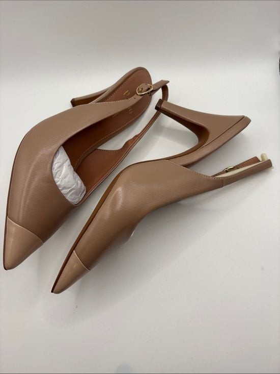 Paolo Two-Tone Brown and Tan Pointed Slingback Heels