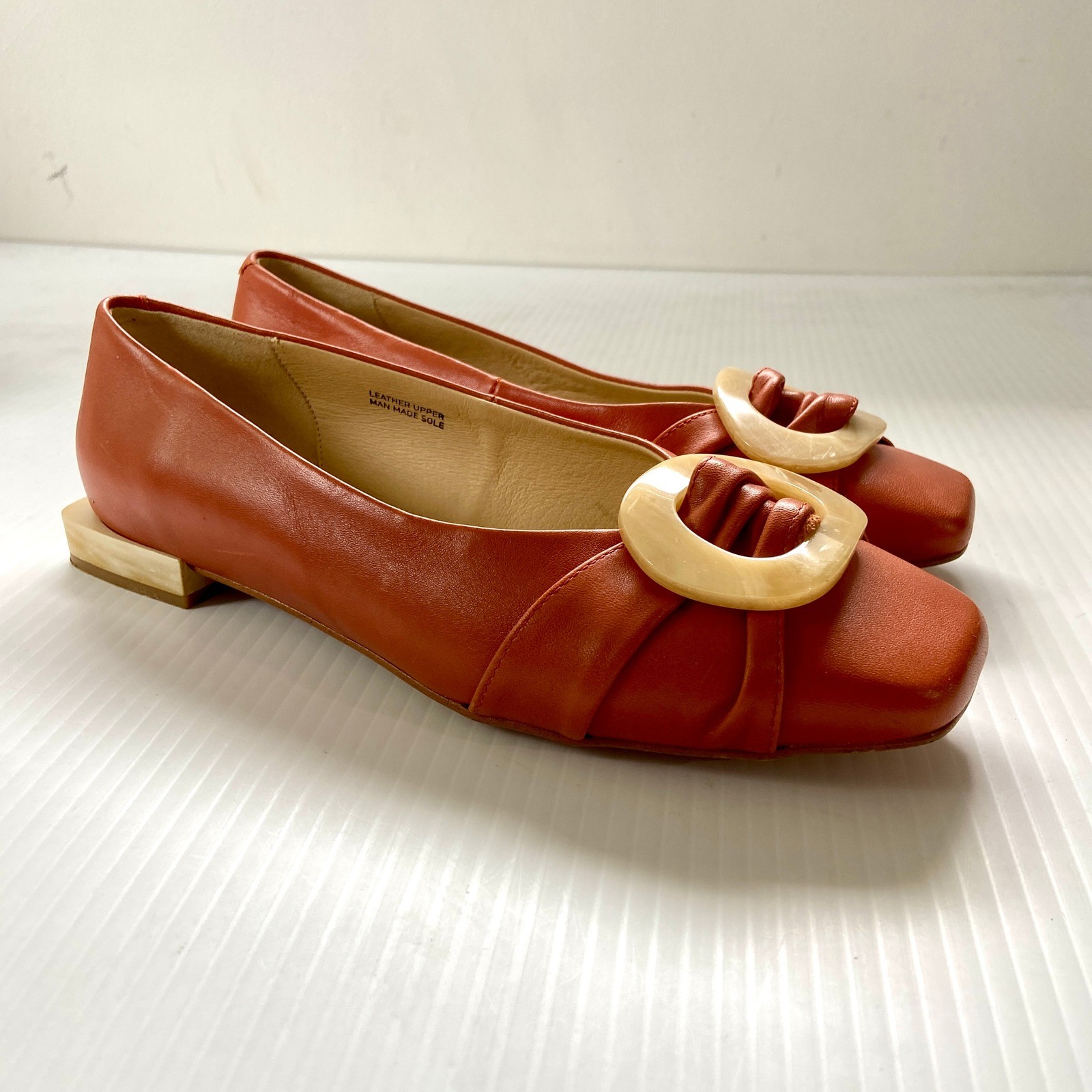 Ana Palma Orange Leather Square Heel Toe Ballet Flats Womens EU 37 US 6.5 7