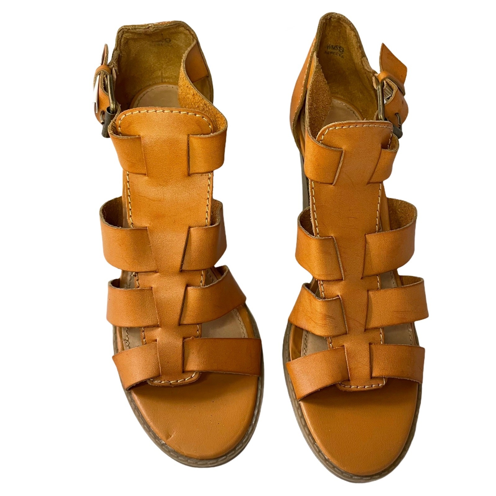 Report Womens Size 9 Tan Strappy Heeled Sandals 3.5in Heel Open Toe Side Buckle