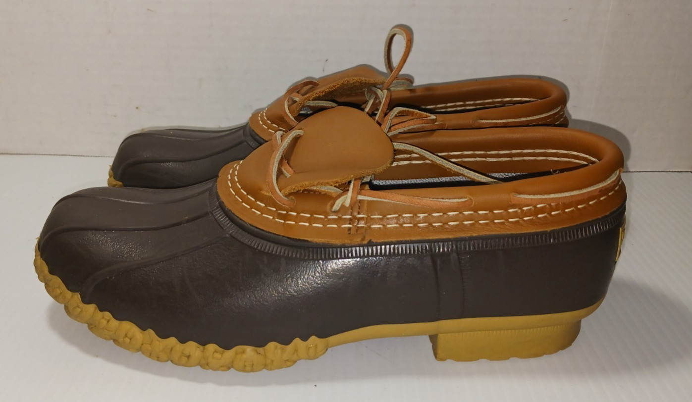 LL Bean Rubber Moc Boots Women’s 9 Shoes Duck Brown Leather Low Slip On USA