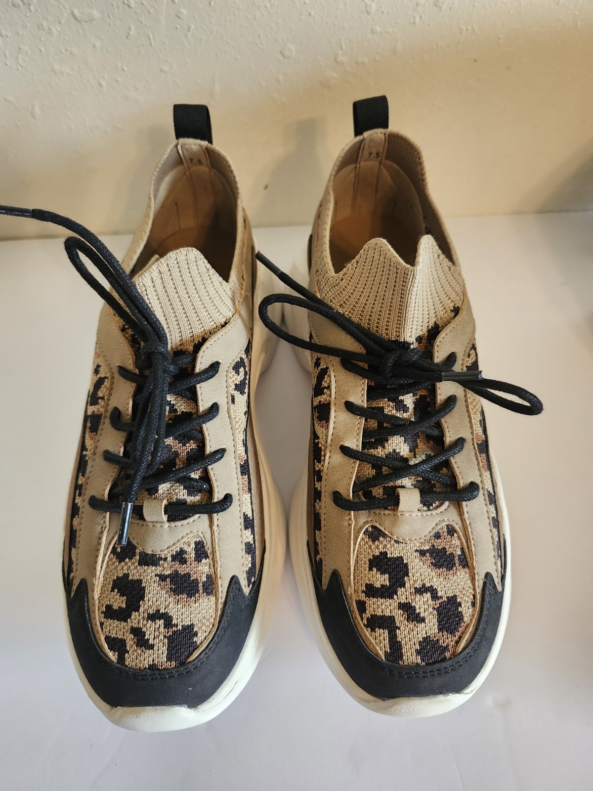 YELLOWBOX Logo Lace Up Women’s Low Top Sneakers Leopard Print Beige Black White