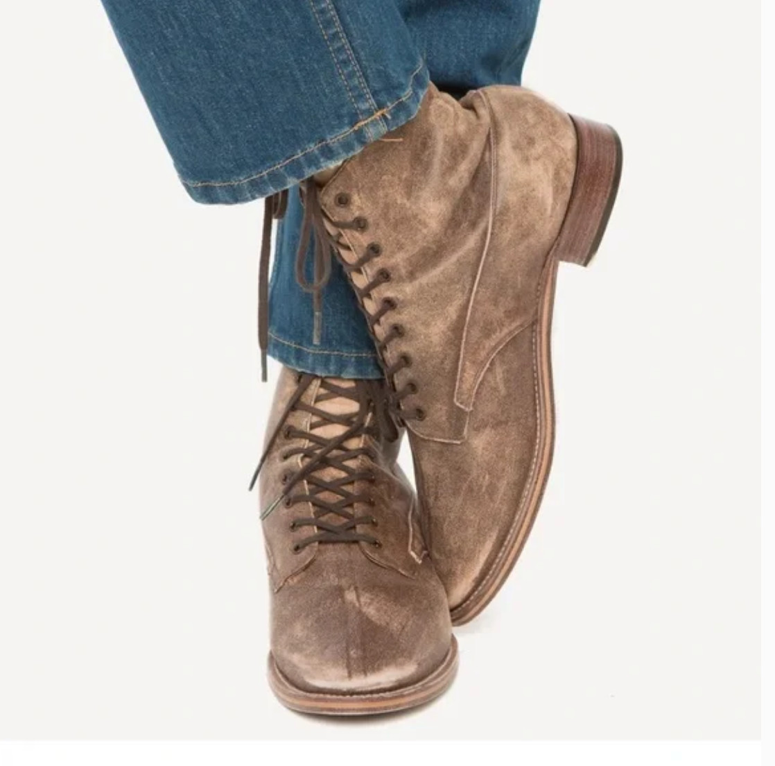 The Great. Brown Distressed Leather Boots Workwear Granny Lace Up Boxcar Vintage