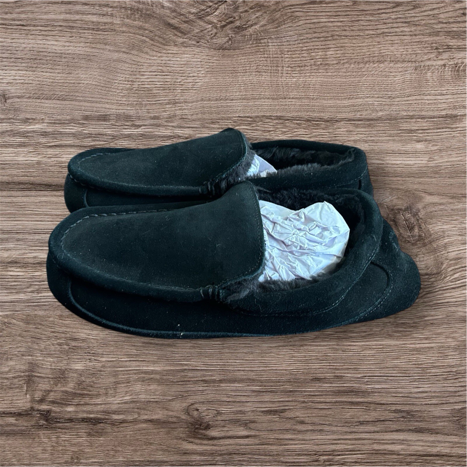 Dearfoams Black Faux Fur Slippers Slip On NEW Size 8 Suede Women’s