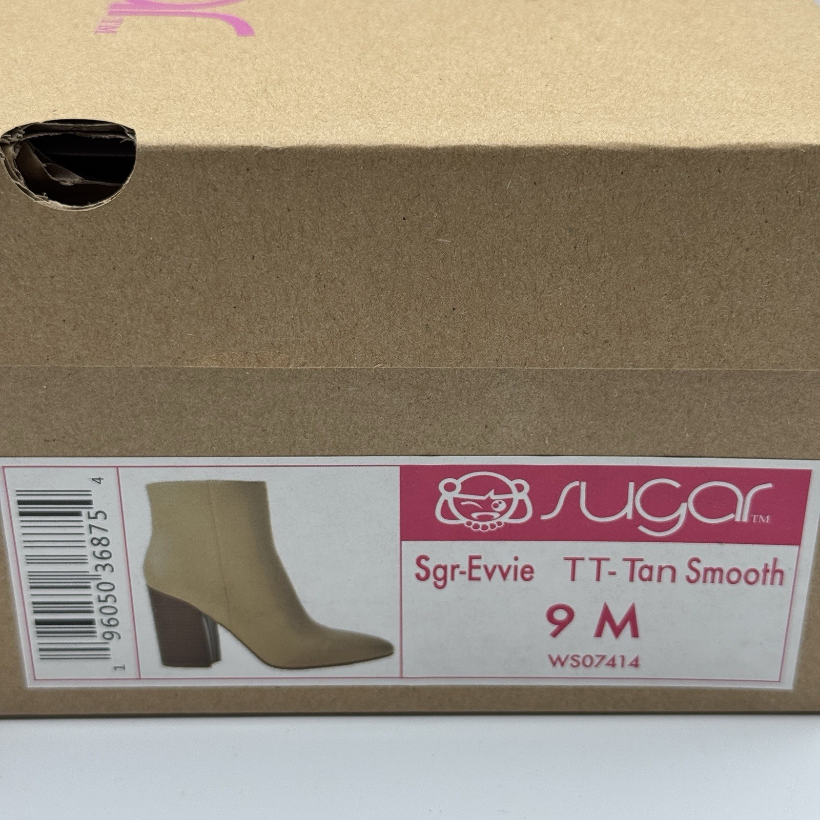 Sugar Evvie Tan Smooth Block Heel Ankle Boots Women’s 9M Zip Booties