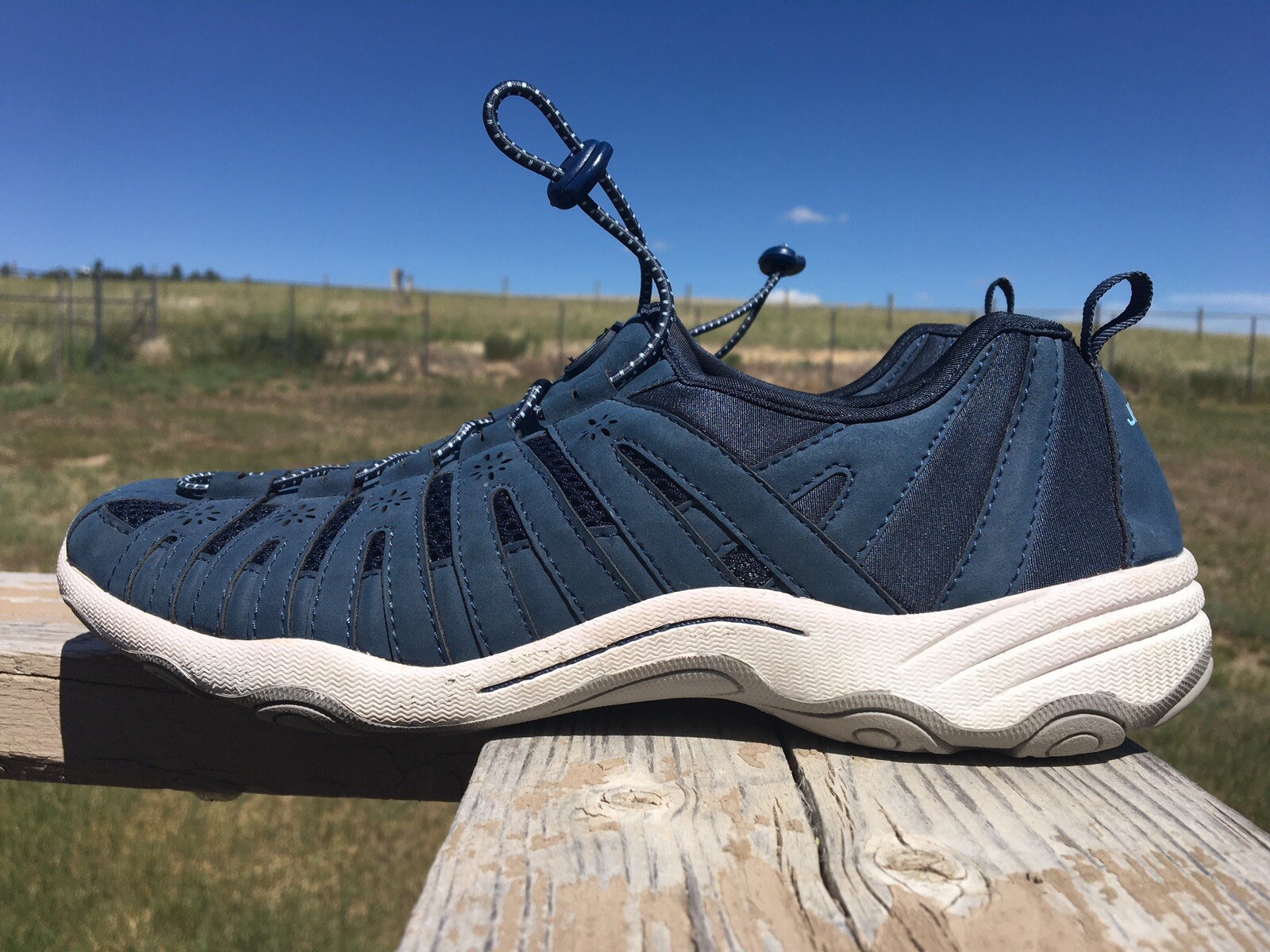 JBU by Jambu Aberdeen Blue Faux Leather&Mesh Bungee Memory Foam Sneakers Sz 8.5M