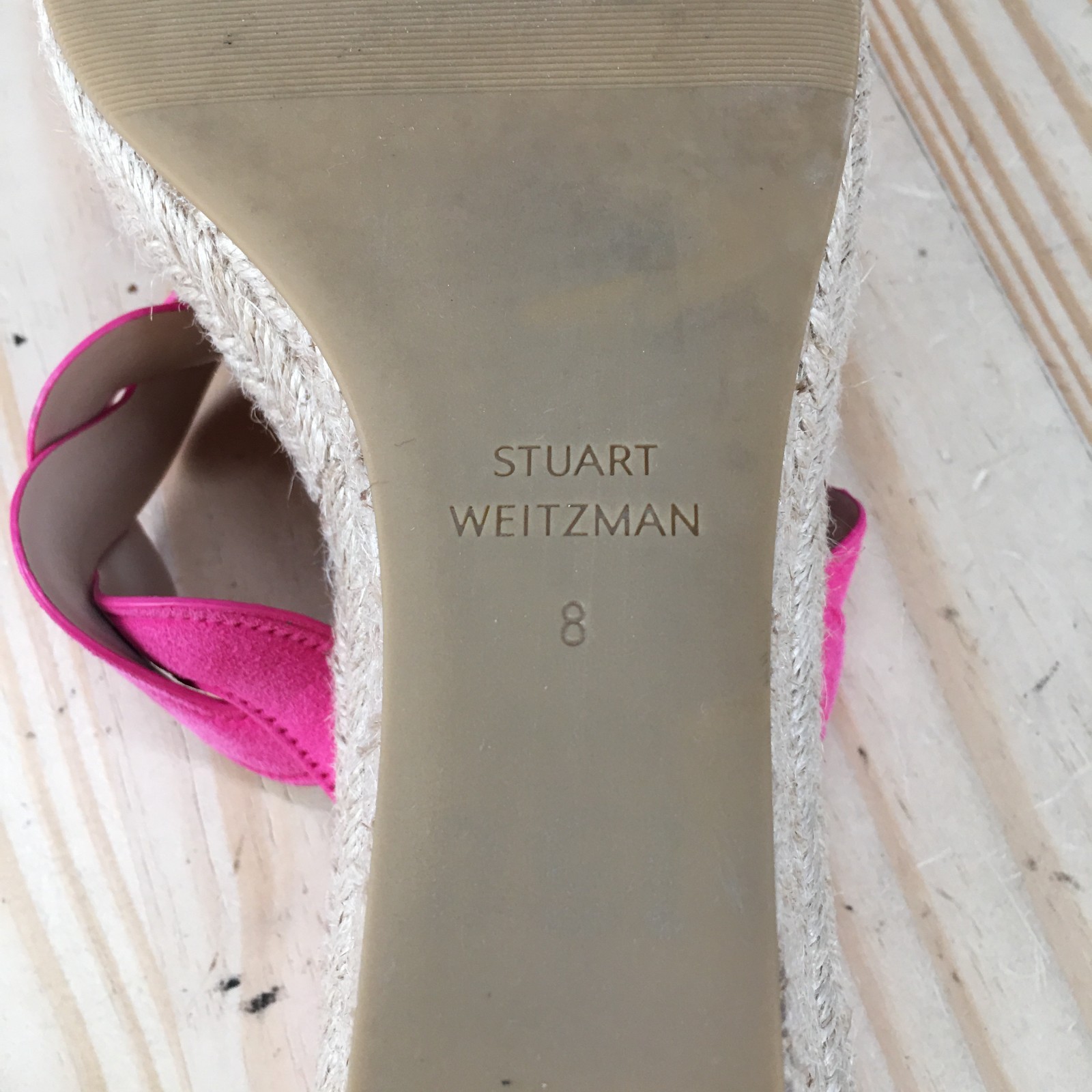 Stuart Weitzman Twistie Sandal Womens 8 Hot Pink Suede Braided Espadrille Wedges