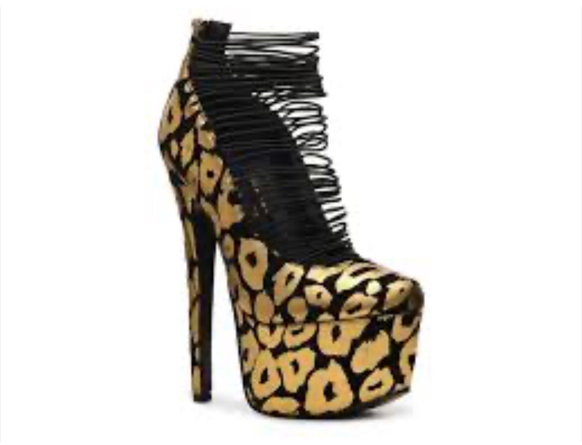 NEW London Trash «Ceres» WAS $170! Cheetah, 7.5 Gold Black stiletto, 2″ platform