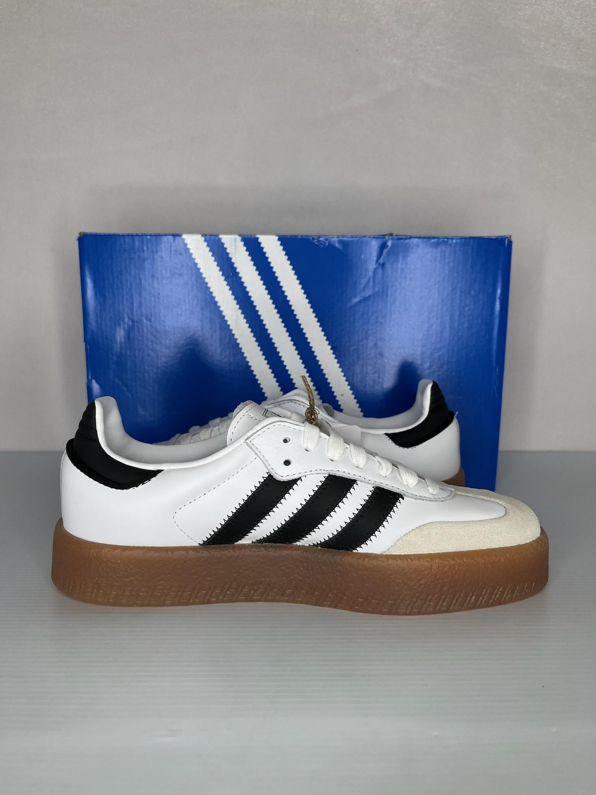 Adidas Sambae Women’s 7 White Black Gum Platform Shoes JI1349 NEW