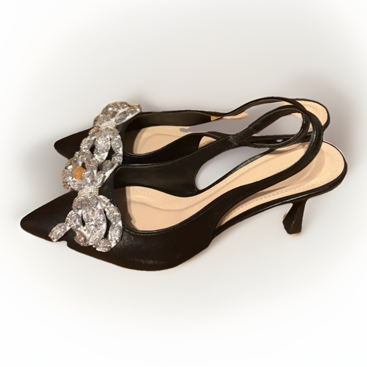 Cindy drella elegant romantic bling Bow Slingback princess rhinestone Size 6.5