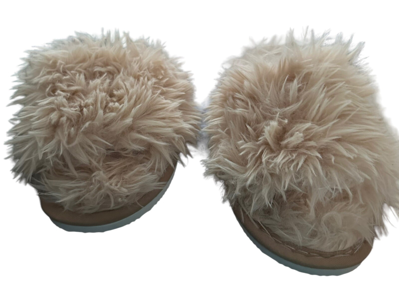 New Fuzzy Faux Fur Slip On Slippers Open Toe Size US 8.5-9, CN 42-43 Beige