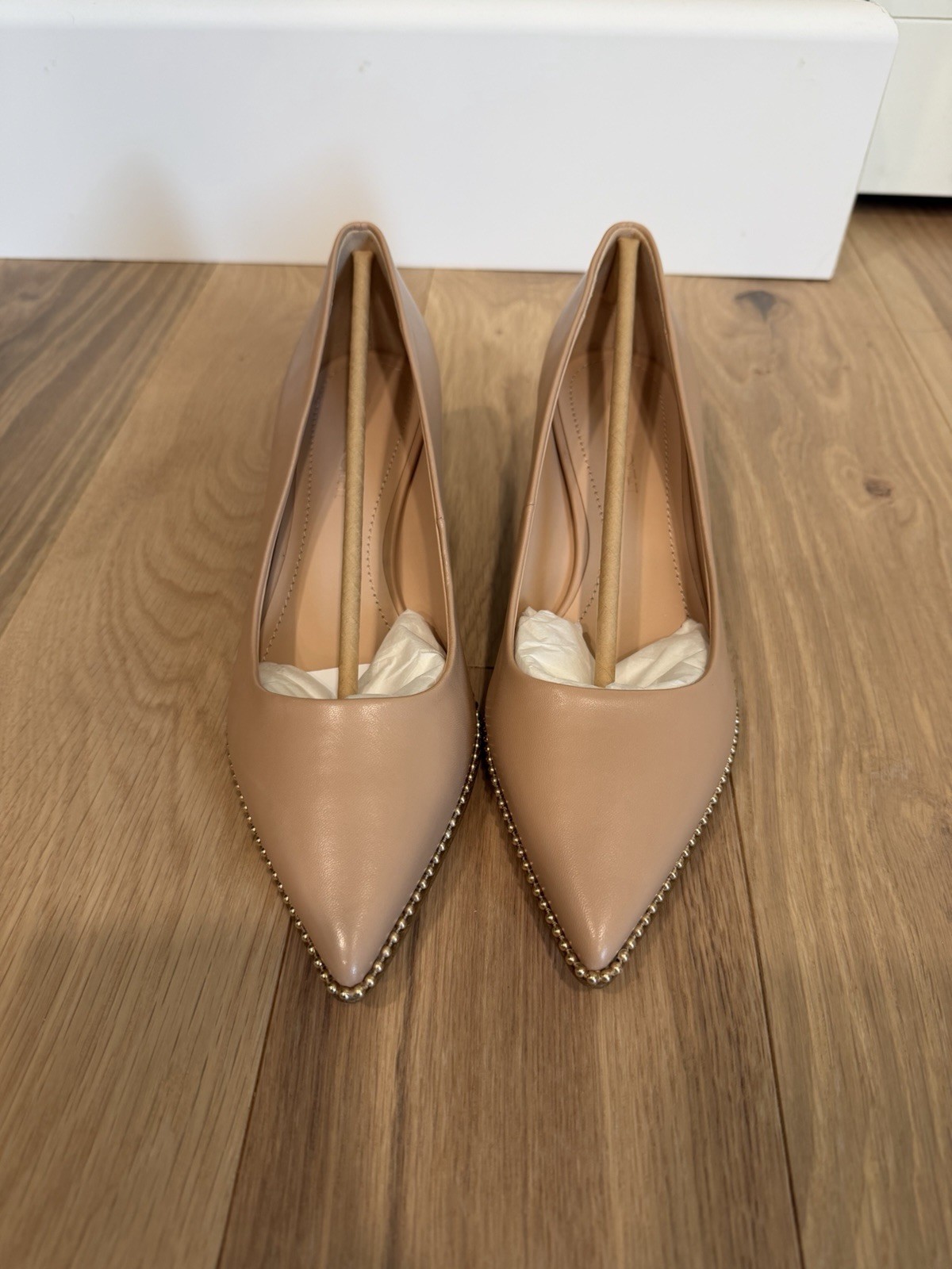 Coach Willa 45 Leather Studded Pump Beechwood Nude 7 B New In Box