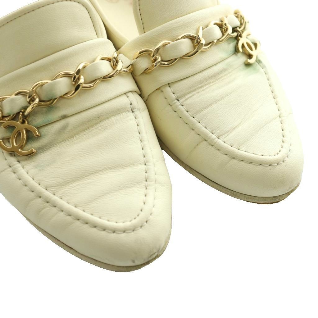 CHANEL Loafer Chain Coco Mark Leather Ivory Women’s Size EU35.5/US5