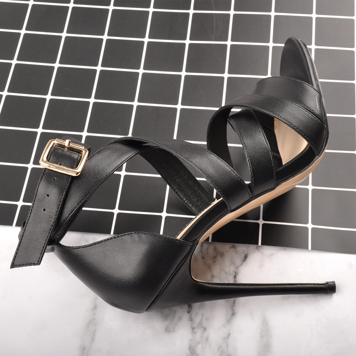 Onlymaker Womens Cross Strap Stiletto Open Toe Sandals Sexy High Heel Ankle Shoe
