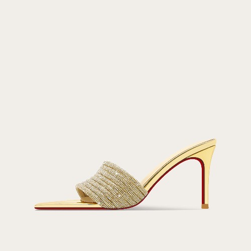Golden Patent Leather Pointed Slippers High Heels Semi Sandals High-end Feel